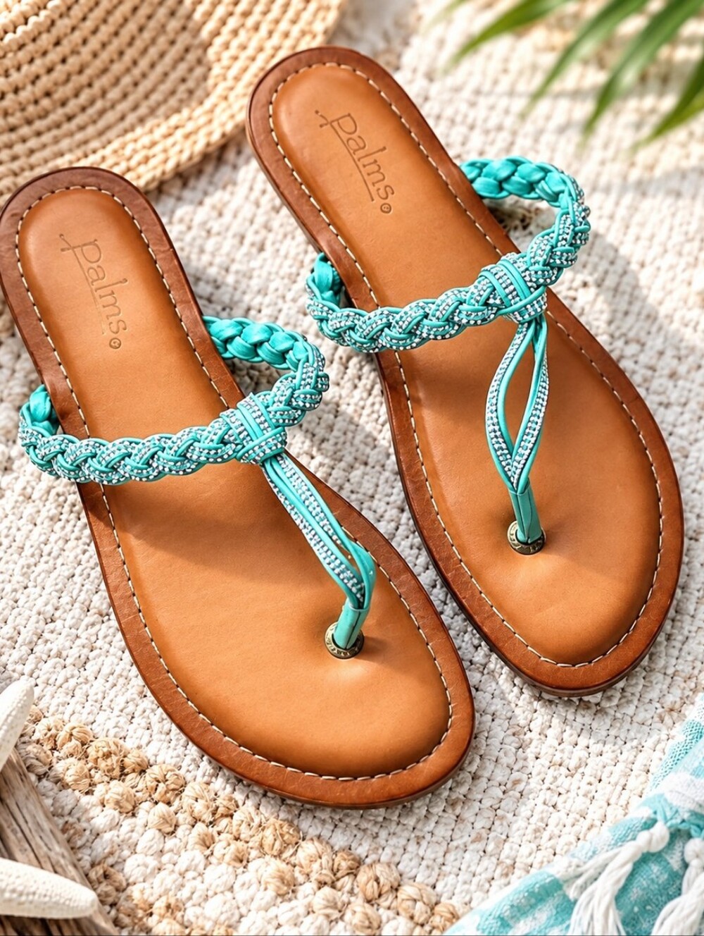 Teal Rhinestone Sandals - Picture 1 of 5